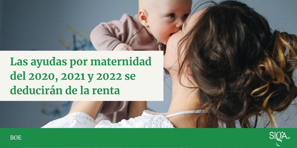 Las ayudas por maternidad del 2020, 2021 y 2022 se deducirán en la próxima renta
